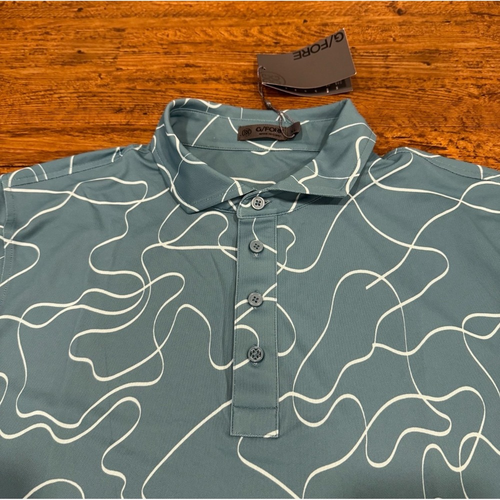 G/FORE Green Geometric Pencil Scribble Casual Performance Golf Polo Shirt Men XL